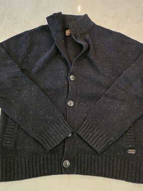 Men's Black Wool-Blend Button Cardigan Sweater